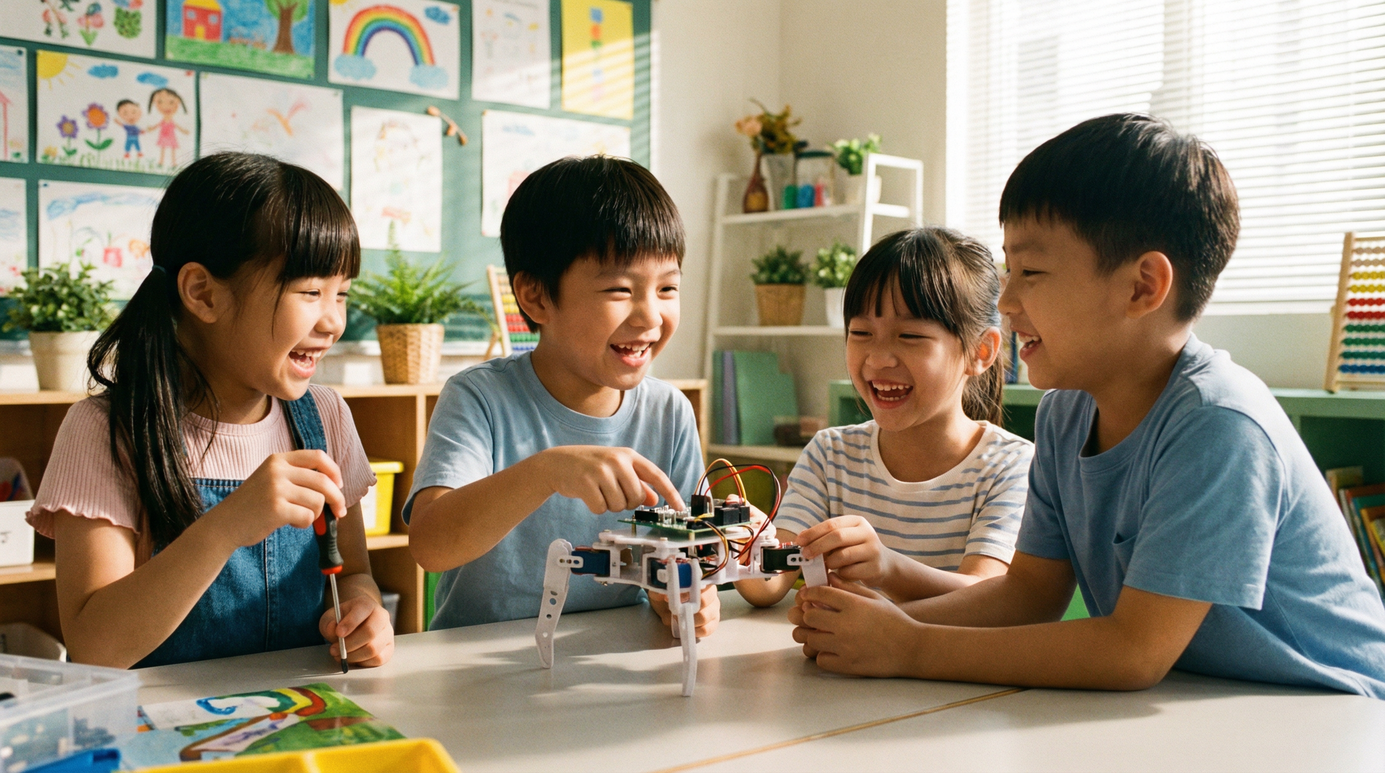 香港中小學 STEM 課堂活動 - 學生組裝仿生機械人